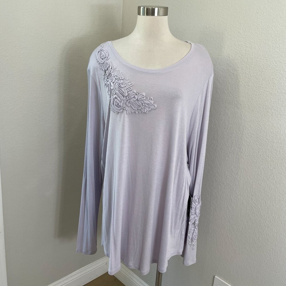 NEW Simply Vera Vera Wang Womens Plus 2X Embellished Long Sleeve Tunic Top